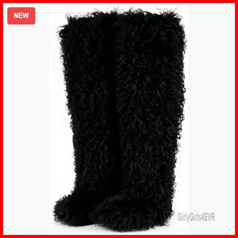 29-Inch Over-the-Knee Faux Fur Boots Flat Sole Winter Women's Shoes